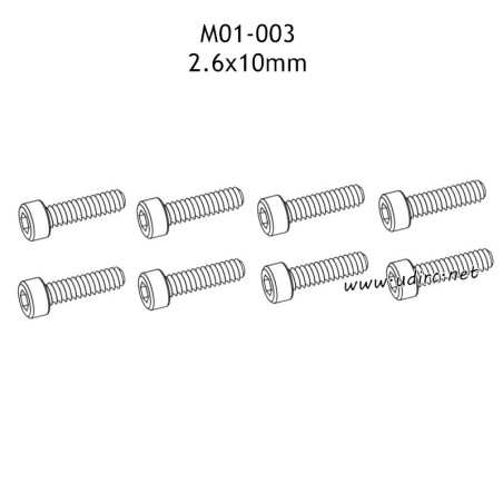 UDIRC 1001 1002 1002SE Parts 2.6x10mm Hexagon Socket Head Cap Tapping Screws M01-003