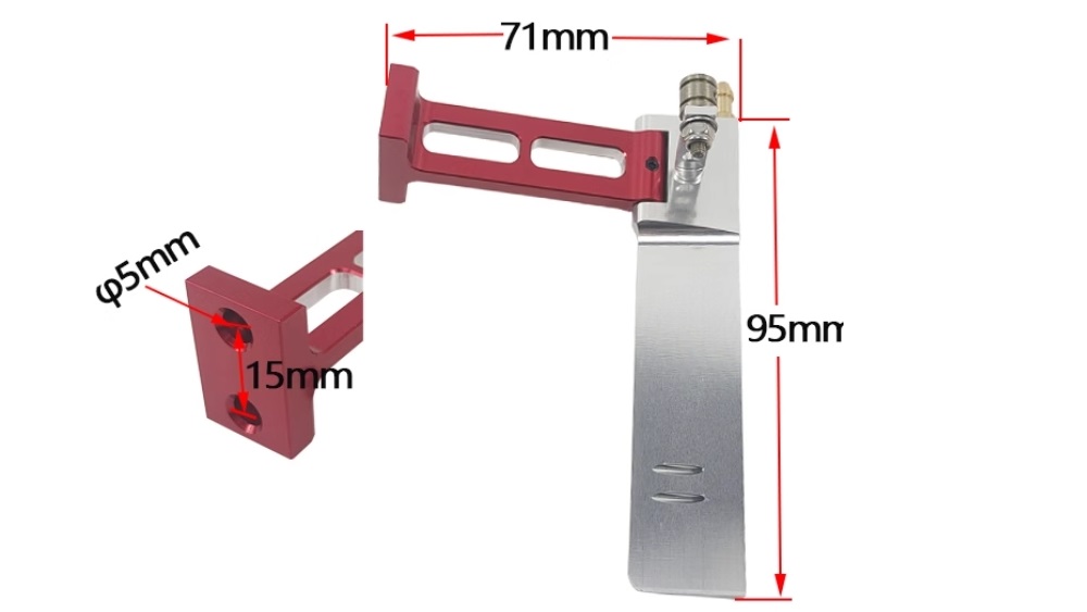 UDIRC_UDI005_RC_Boat_Upgrade_Parts_Aluminum_Rudder_Dimension_Overview
