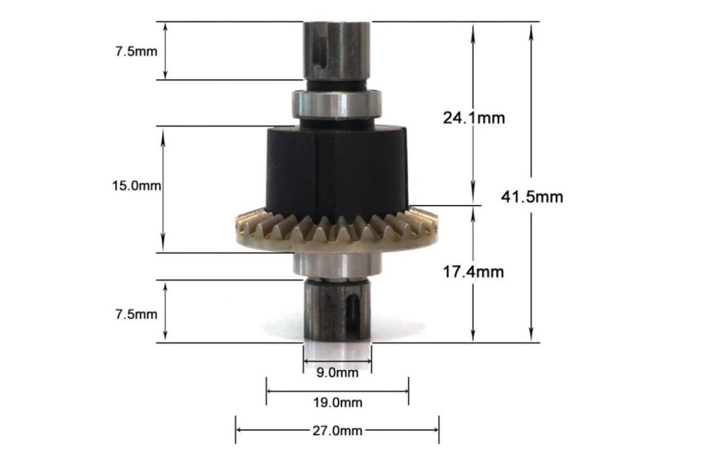 UDIRC 1601 RC Car Parts Differential Assembly Dimension Overview
